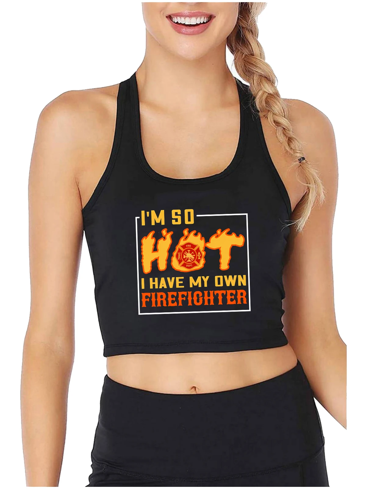 

Firefighter Girlfriend Future Wife Design Sexy Fit Crop Top Hotwife Humorous Fun Flirty Tank Tops Women's Naughty Camisole