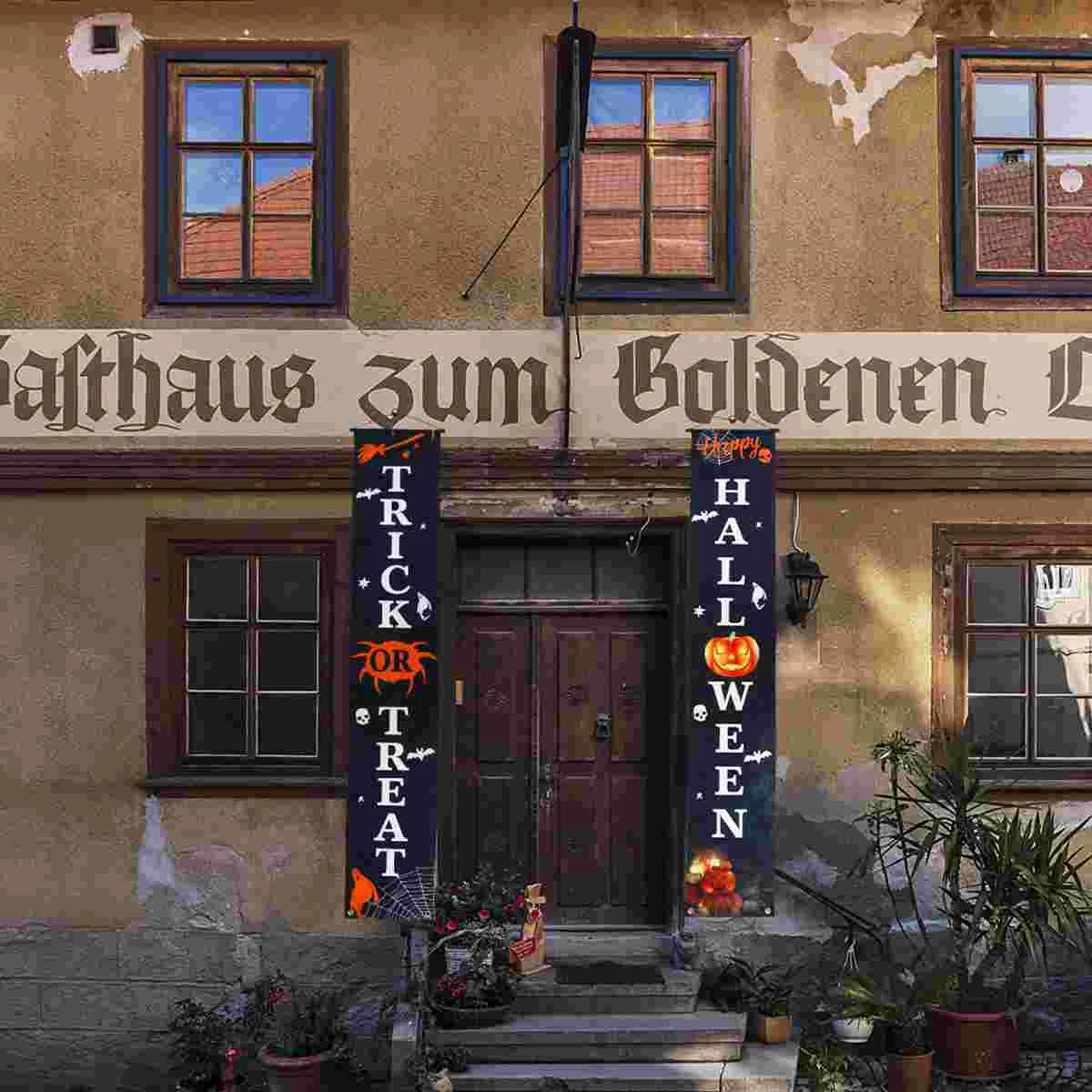 

Banner Porch Sign Door Front Outdoor Decorations Hanging Yard Welcome Trick Or Treat Ghost Signs Witch Pumpkinparty Favors