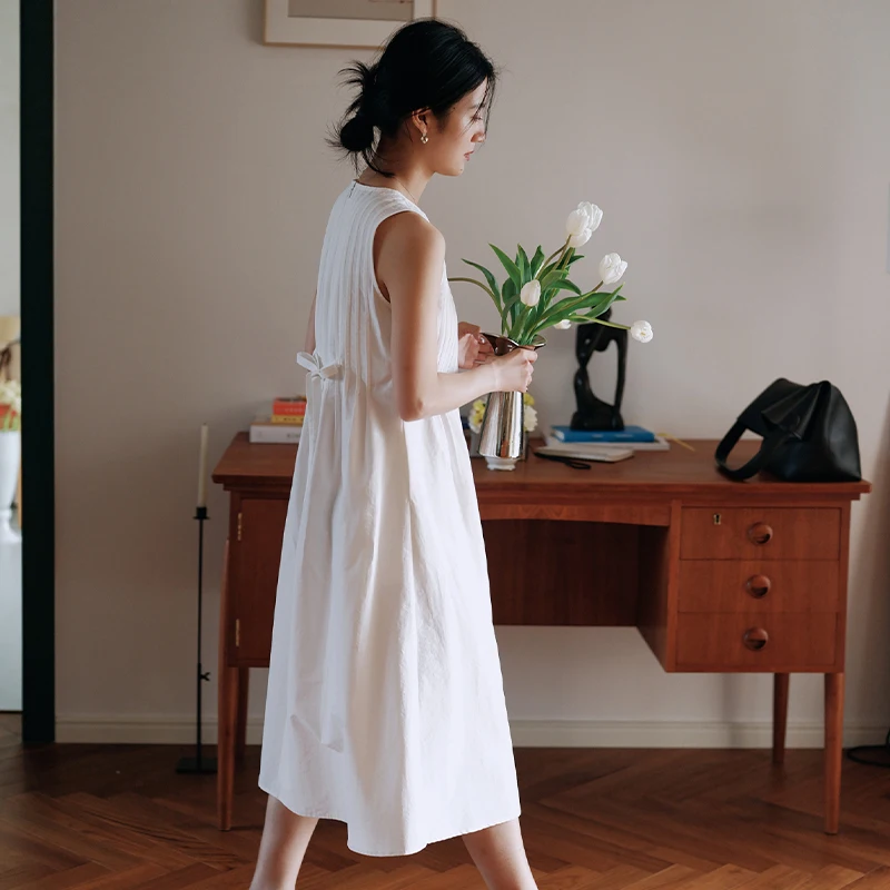 Платье Mixabo женское Плиссированное белый Хлопковый сарафан средней длины без