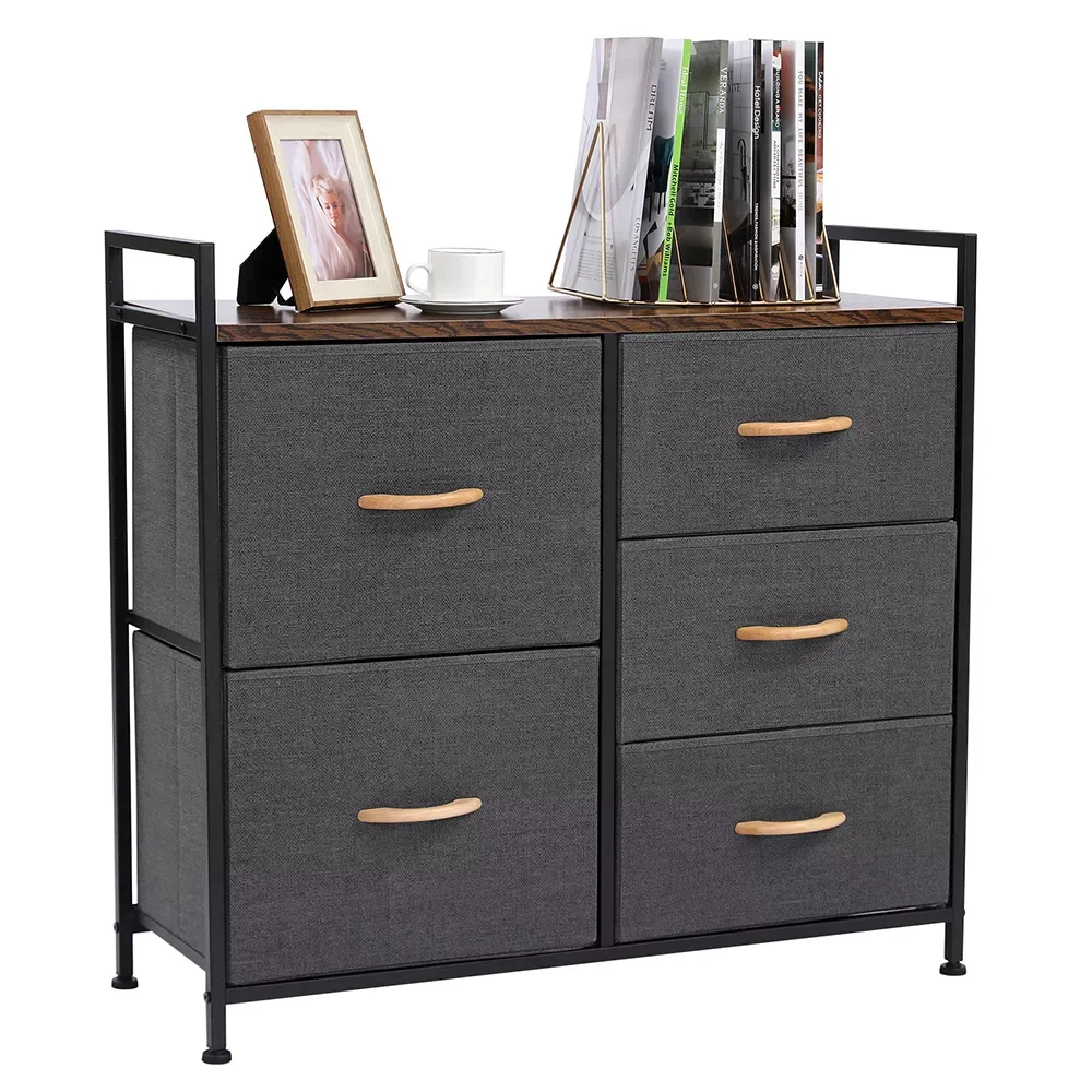 

Dresser Organizer with 5 Drawers Fabric Dresser Tower for Bedroom Hallway Entryway Closets Dark Gray[US-Stock]