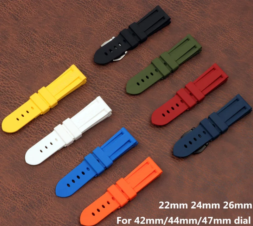 

22mm 24mm 26mm Black Blue Red Orange army green yellow watch band Silicone Rubber Watchband replace For Panerai Strap buckle