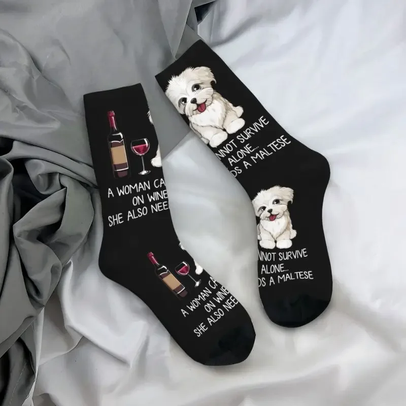 Милые мужские забавные носки с изображением винного и Мальтийского собачьих