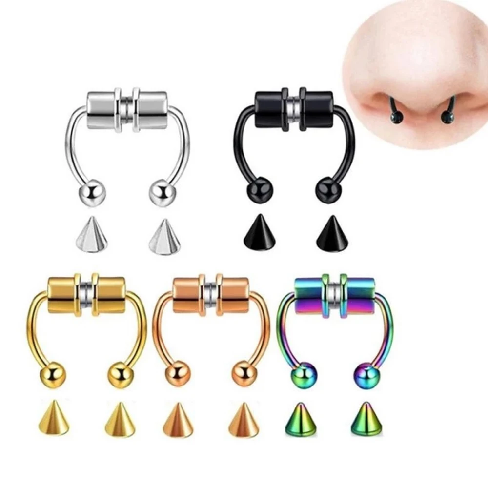 

New Fake Piercing Nose Ring Alloy Nose Piercing Hoop Septum Rings Jewelry Gifts Fashion Magnetic Fake Piercing