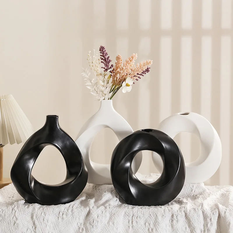 

Black and White Minimalist Shaped Ceramic Vase, Industrial Style, Home Decor