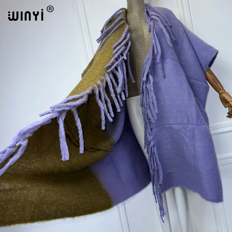 Зимняя накидка WINYI высококачественное длинное пальто-пончо плотное теплое