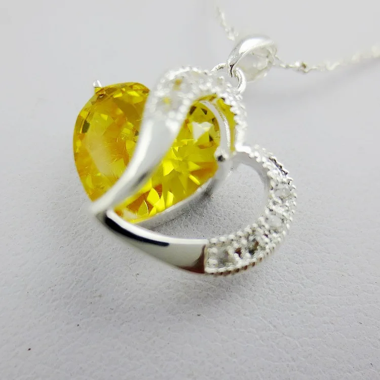 2021 new high quality yellow heart double zircon pendant S925 silver necklace suitable for couple gifts