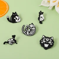 cartoon cute black cat brooches punk skull brooch gothic punk brooch pop enamel pin lapel badges brooches for funny jewelry