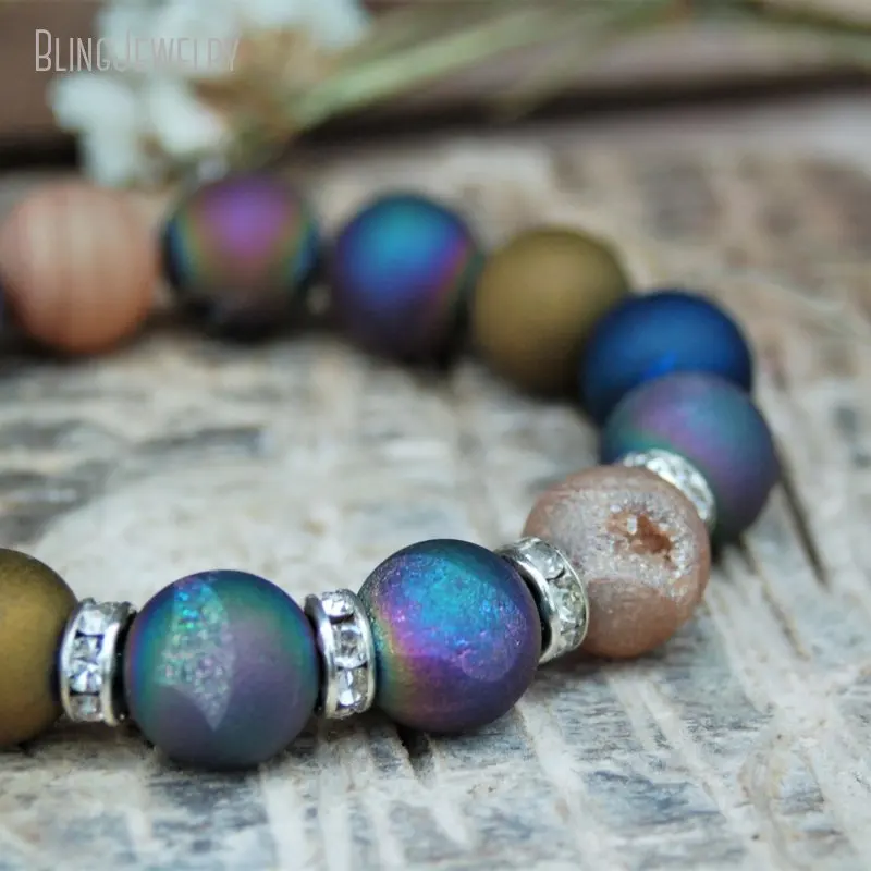 10 шт. Радужный Мистик Друза Агат бисерный браслет для женщин лечебный Кристалл