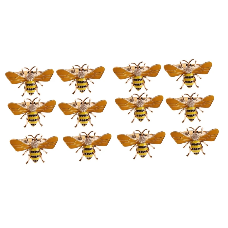 

12PCS Yellow Bee Design Metal Napkin Ring Towel Buckle Bee Napkin Holder Wedding Party Holiday Hotel Table Decoration