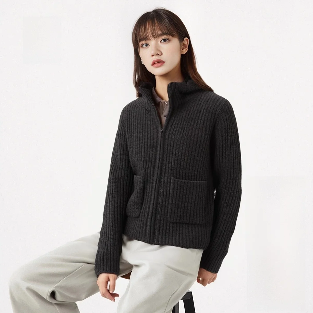 Nuqloc Cooperation женская мягкая хлопковая вязаная куртка на молнии верхняя одежда 24