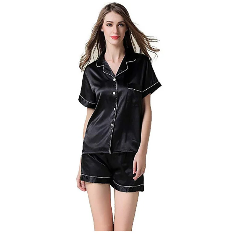 

2021 Womens Silk Satin Pajamas Short Sleeve Pajamas Set Loose Plus Size Women Sleepwear Set Elastic Suit Loungewear
