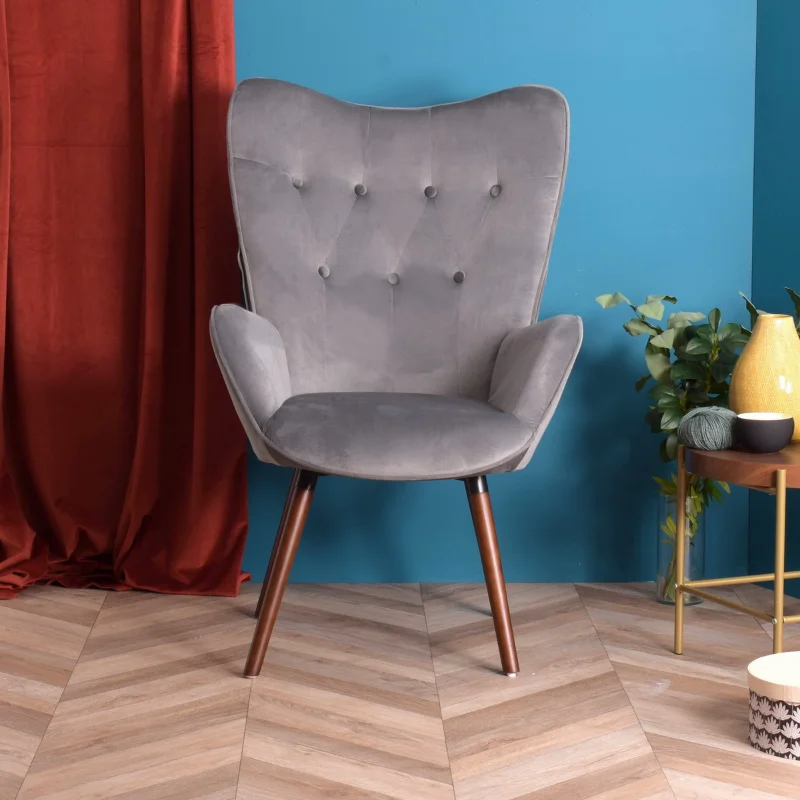 

Modern Wingback Accent Armchair Living Room Tufted Velvet Upholstery\ DARK GREY DARK GREY Upholstered [US Stock]