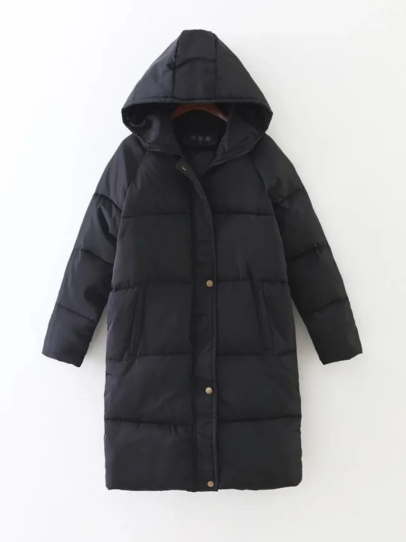 Women's New Winter Thickened Long Sleeve Large Size Hooded Jacket Female Fashion Solid Color Long Coat Cotton Warm Parker Cotton
