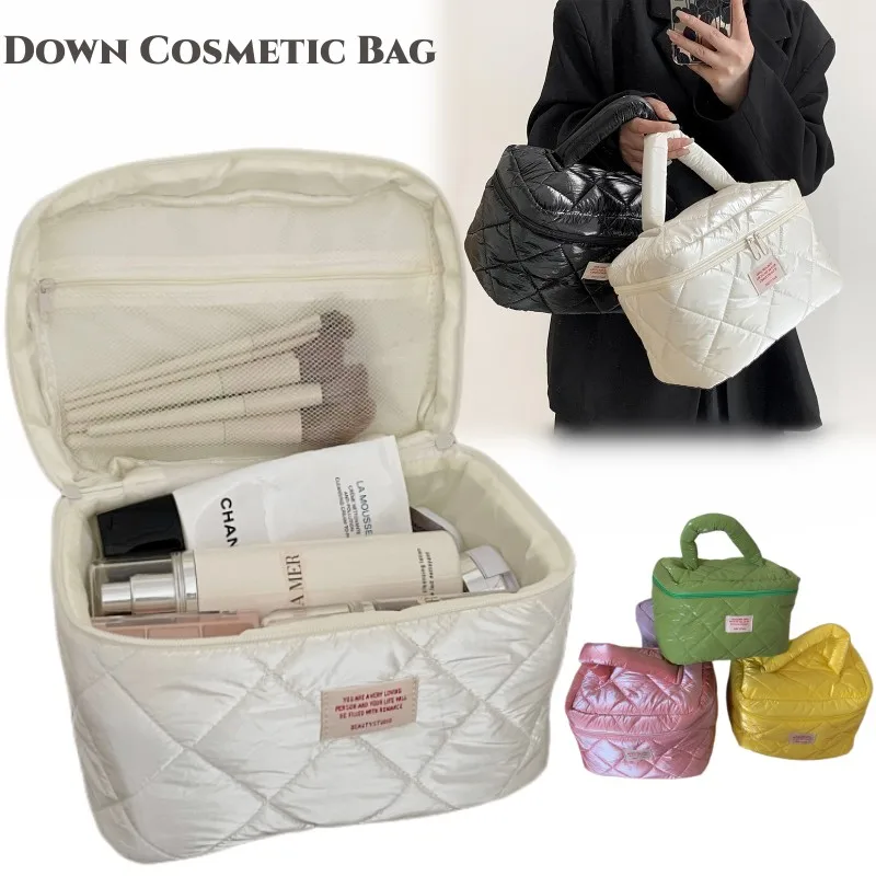 Large Capacity Down Cosmetic Bag-Portable Toiletry Travel Organizer for Skincare Products and Accessories,Solid Color Wash Tote