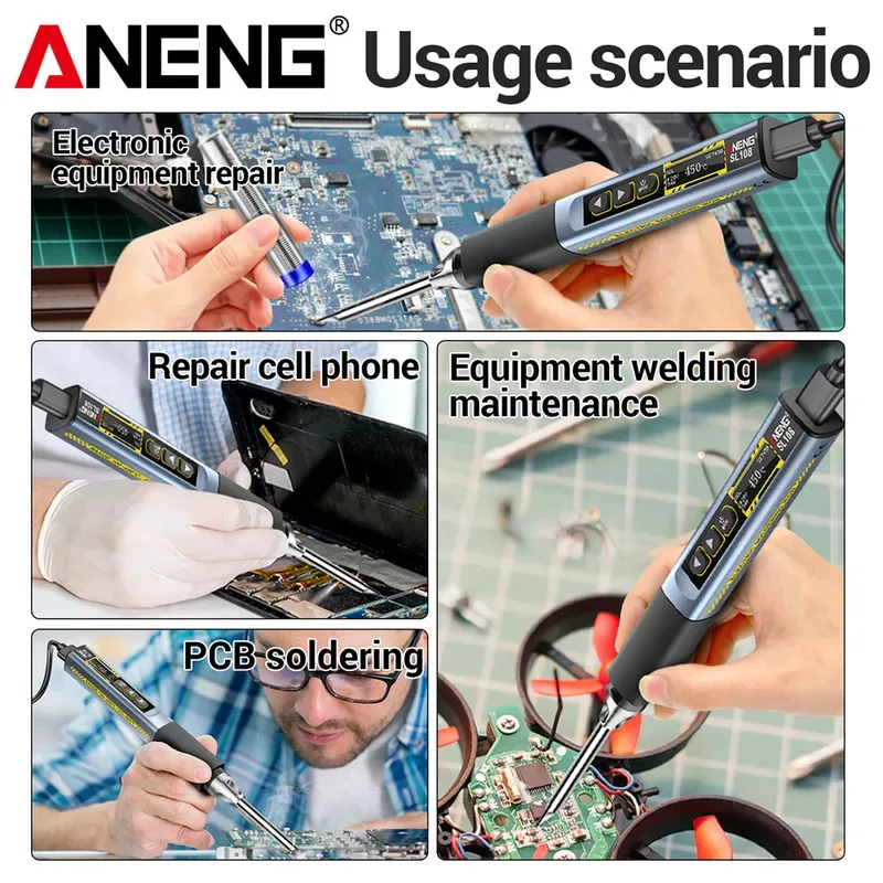 Фото Интеллектуальный электрический паяльник ANENG SL108 — регулируемая температура 96 Вт — небольшая бытовая ручка для ремонта и сварки №3