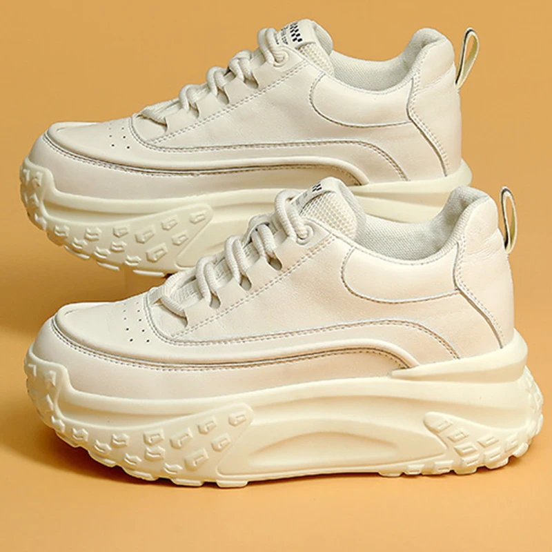 Chunky Air Mesh Breathable Sneakers Fashion Genuine Leather Women Vulcanize New Female Summer Comfy Lace Up Fashion Ladies Shoes