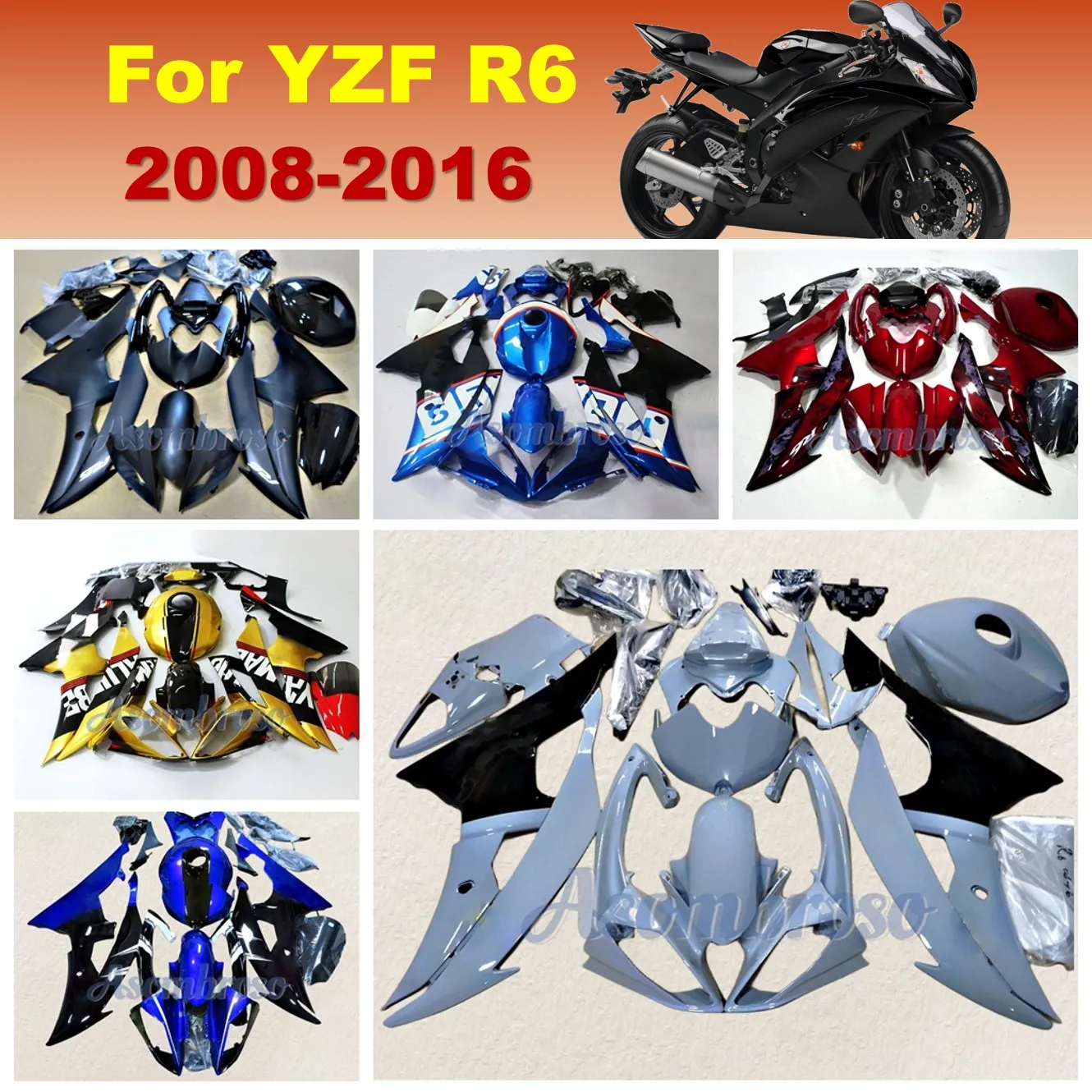 Комплект обтекателей Nardo Grey подходит для YAMAHA YZFR6 2008 2009 2010 2013 2014 2015 2016 YZF R6 08-16