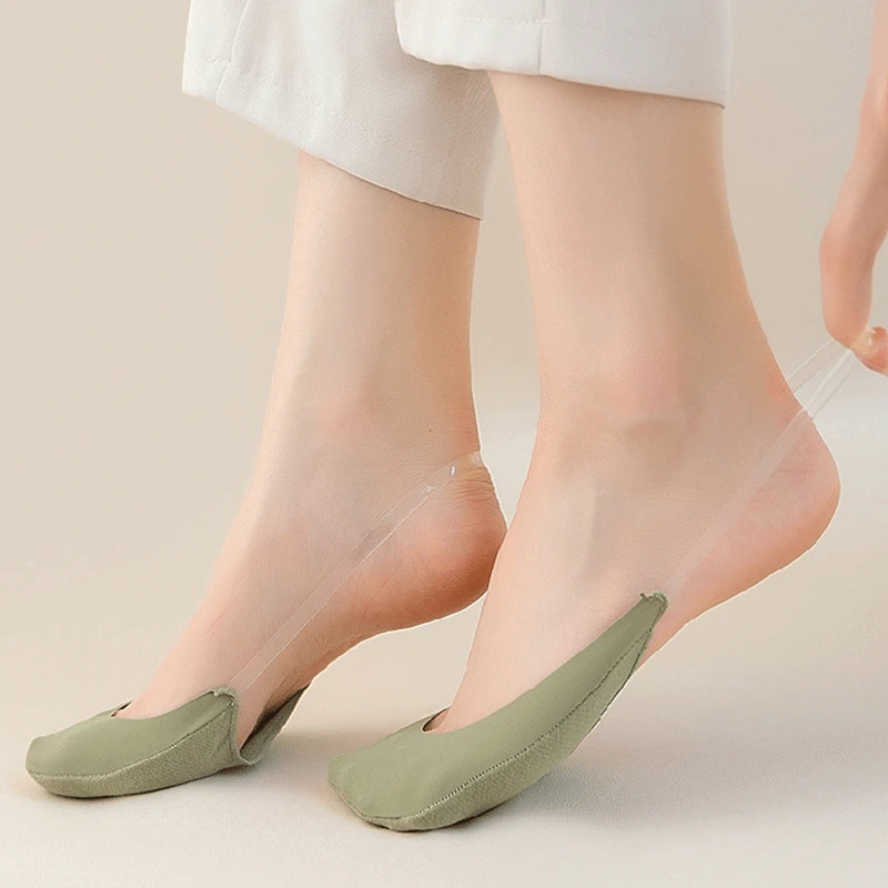 5pairs Ultrathin Ice Silk Boat Socks Women Breathable Boat Soft Cotton Slippers Socks Summer Short Invisible Antiskid Socks