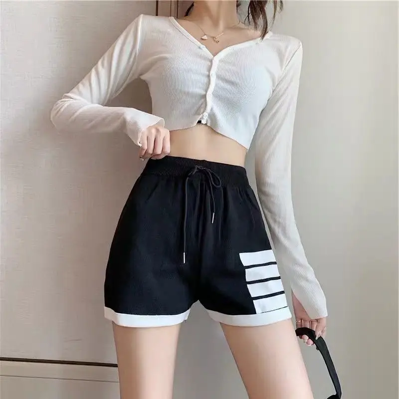 

tb curling stovepipe shorts women's casual loose four-bar thin hot pants tide brand pants summer