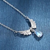 real 925 sterling silver angel wings necklace female ins niche design wing water drop moonstone pendant clavicle chain necklace