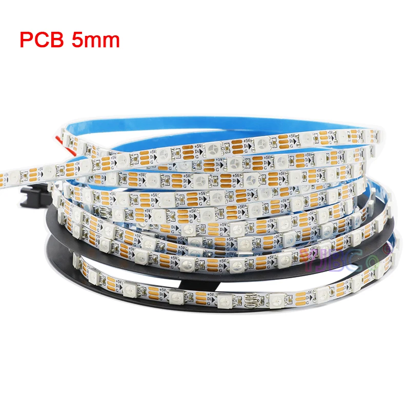 5V 5m Narrow side addressable WS2812B WS2812 LED Strip Light 60leds/m 5050 RGB pixel flexible Lights Tape 5mm PCB NP IP30