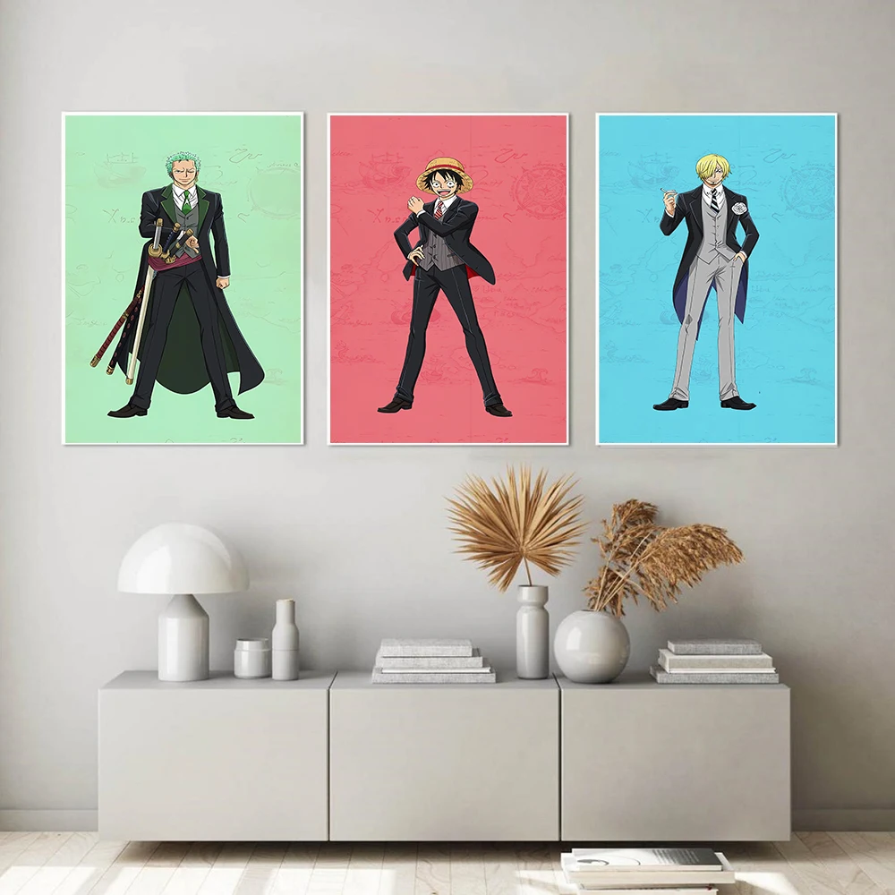 

Japanese Cartoon Colorful Posters One Piece Pictures Canvas Painting Zoro Luffy Sanji Wall Art Bedroom Kitchen Home Deocration