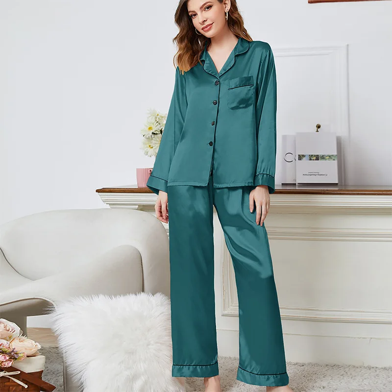 Women Silk Satin Pajamas Set Winter Autumn Long-Sleeve Soft Sleepwear Nightwear For Women Sleeping Clothing Pyjamas Set