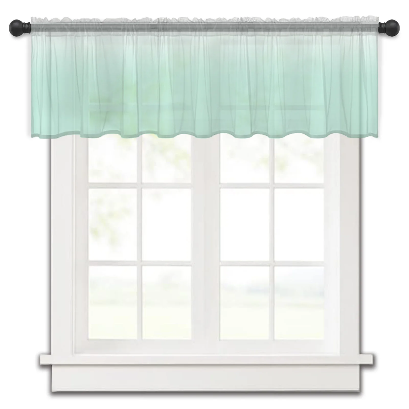 

Green White Gradient Tulle Kitchen Small Window Curtain Valance Sheer Short Curtain Bedroom Living Room Home Decor Voile Drapes