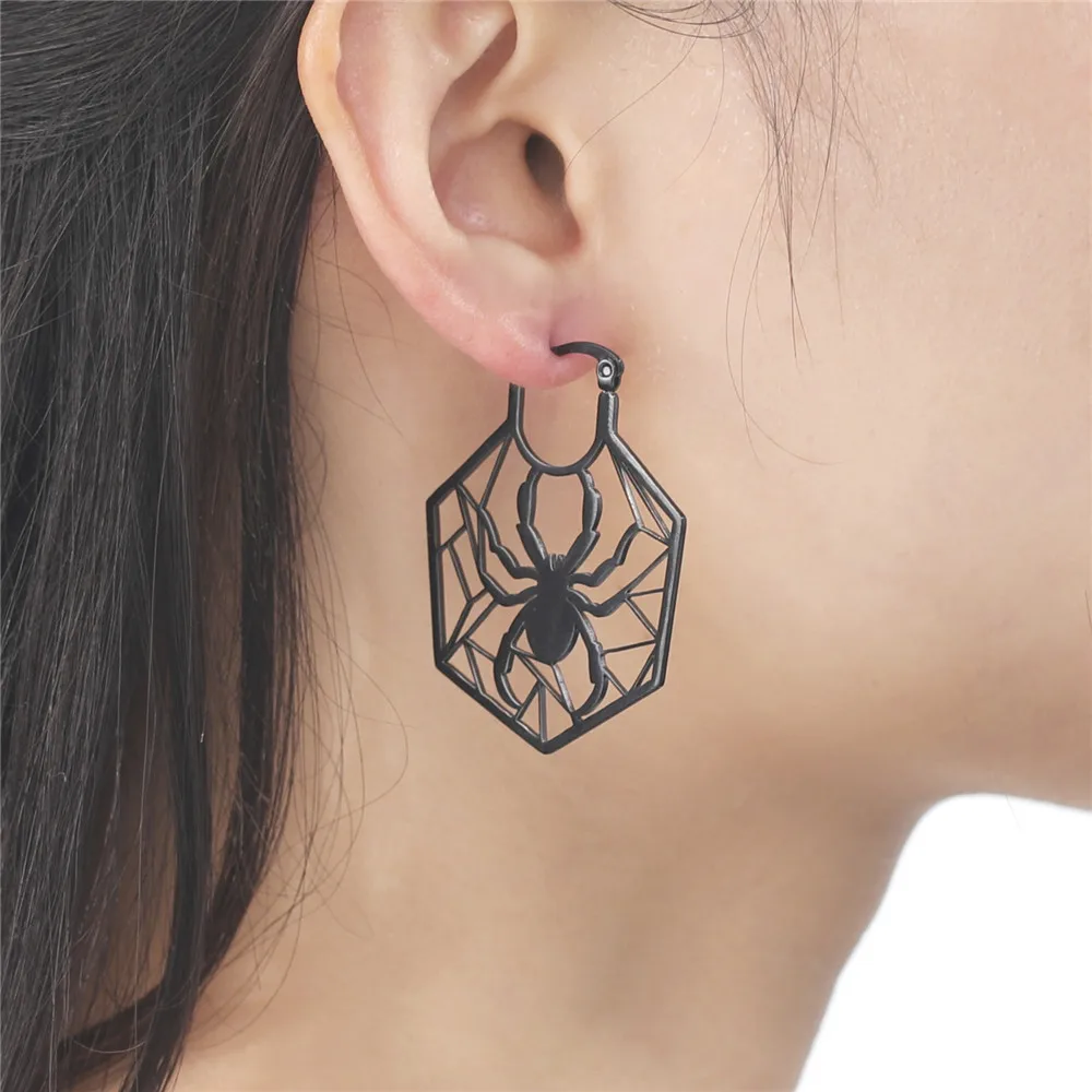 Женские серьги-кольца Skyrim с пауком из нержавеющей стали серебристого цвета 2024