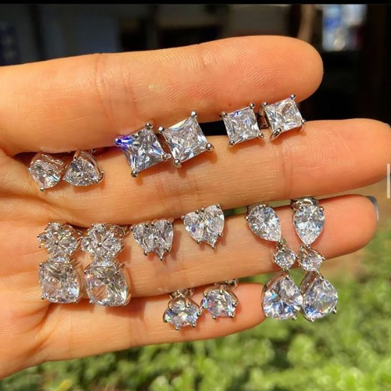 

2022 New Fashion Women Classic Shining White Color Zircon Stud Earrings for Women Bridal Wedding Jewelry Joyeria Fina Para Mujer