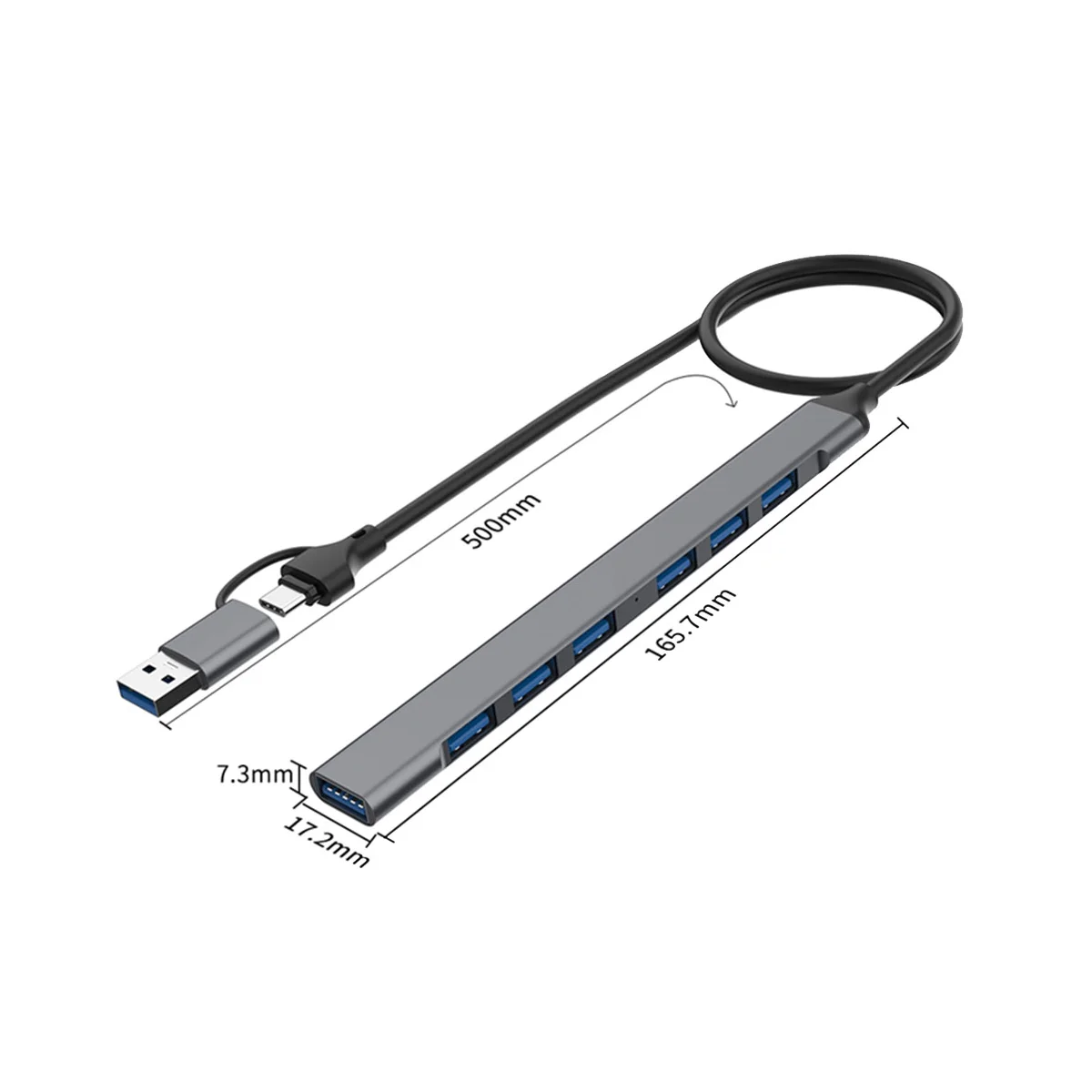 

7 Port USB Hub Slim Mini 2 in 1(USB-C+USB 3.0) To USB 2.0X6+USB 3.0X1 5Gbps Fast Transmission USB3.0 Hub