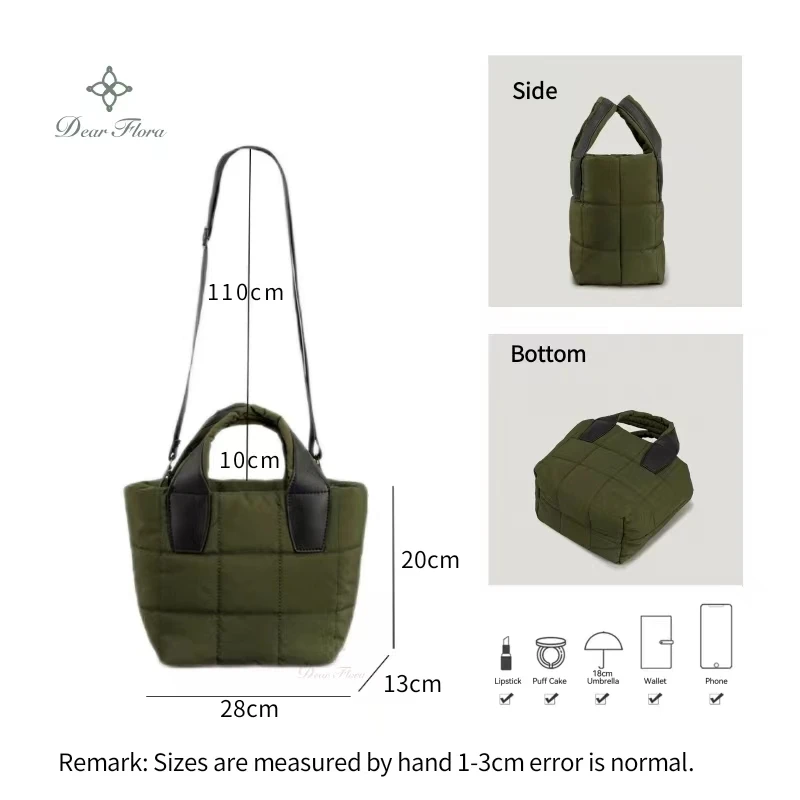 Women's Fashion Space Cotton Handbag Nylon Simple Soft Tote Bag High Grade Lingge Bucket Single Shoulder Messenger Crossbody Bag