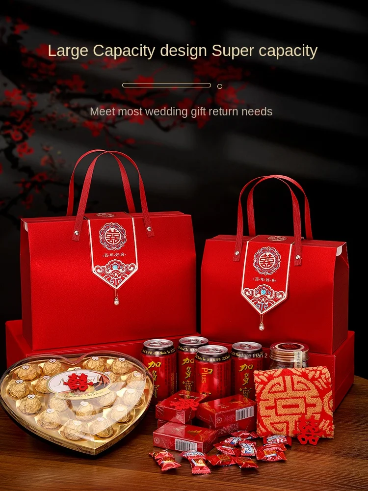 Wedding Candy Bag with Hand Gift Chinese Style Candy Box Packaging Gift Box Wedding Supplies Portable Gift Bag