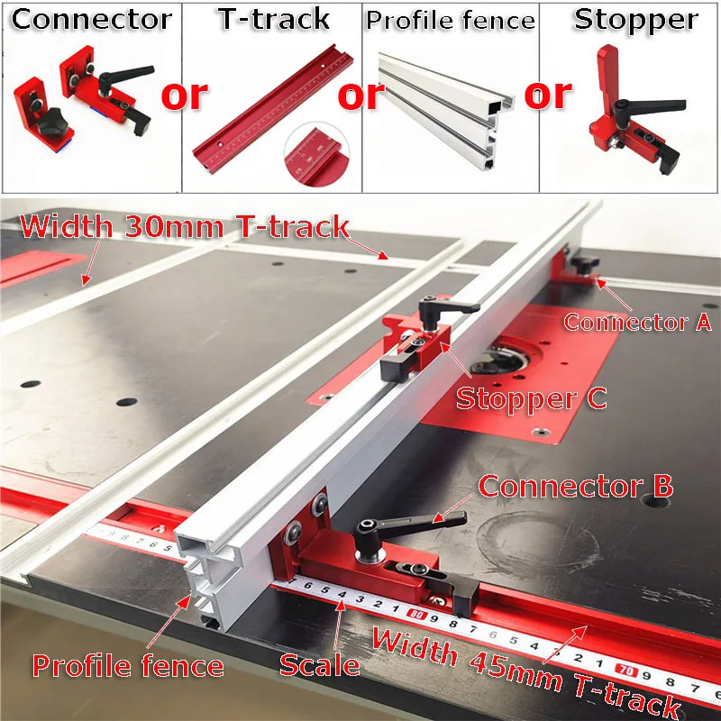Woodworking DIY Tool Miter T-Track / Clamping Block / Track Stopper / Profile Fence for Table Saw and Woodworking Workbench