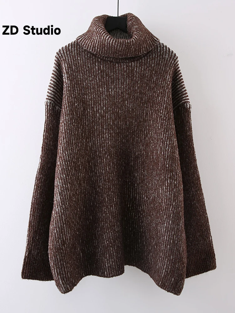

[ZD Studio] Designer Turtleneck Knitted For Women Long Sleeves Casual Pullover Korean Female Clothing 2023 Autumn New