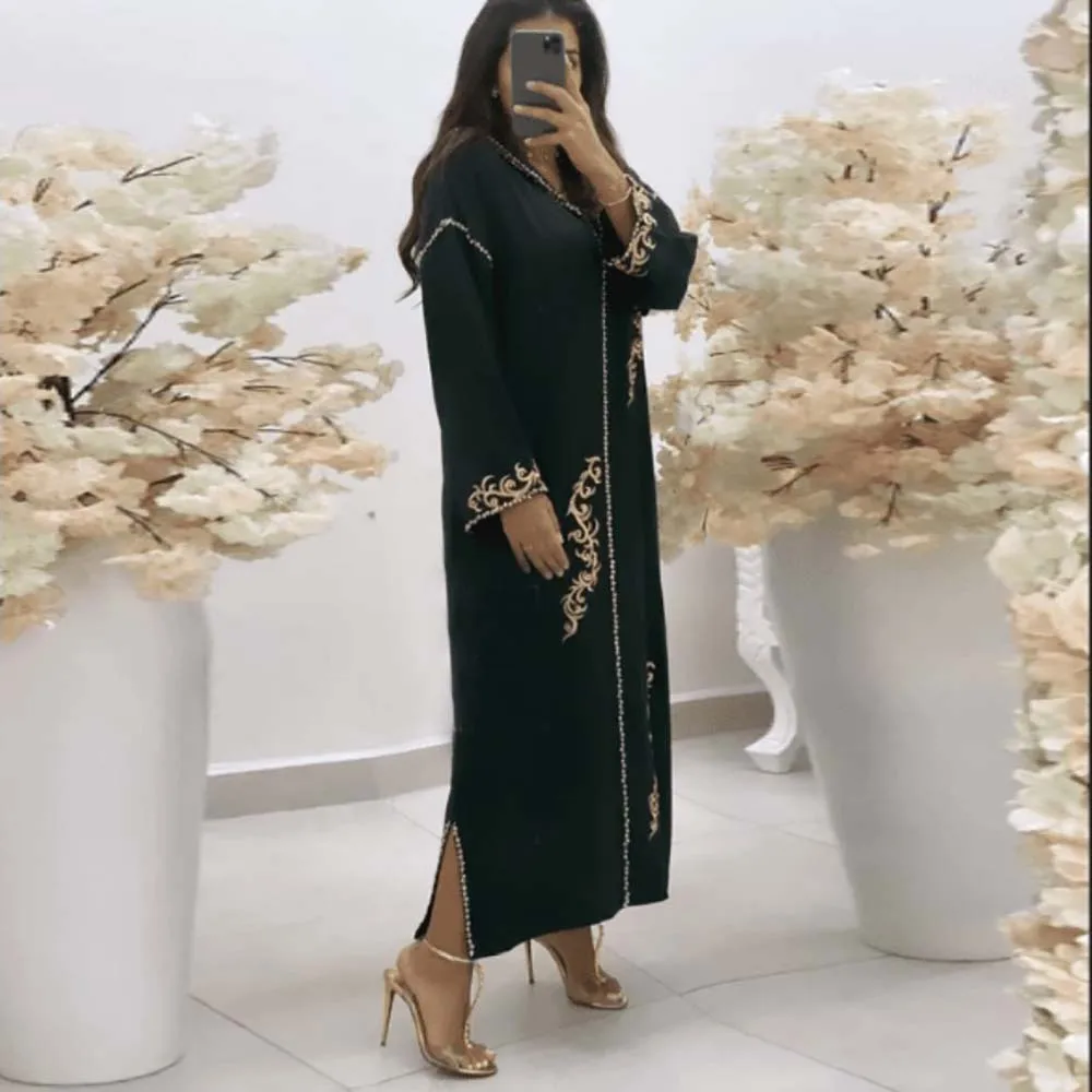 Женское платье с вышивкой, длинное платье-туника в мусульманском стиле, лето 2022