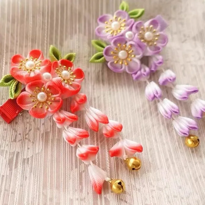 Japanese style pure handmade flower tassel hairpin Hanfu hair accessories Kimono headdress accessories two-dimensional edge clip