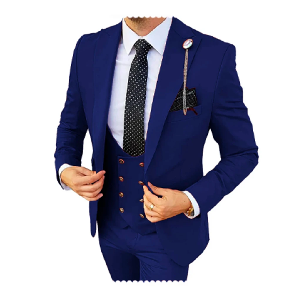 Formal Men 3 Pieces Tuxedos Slim Fit Business Suits Groom Champagne Tuxedos Wedding Suit (Blazer+Pants+Vest)
