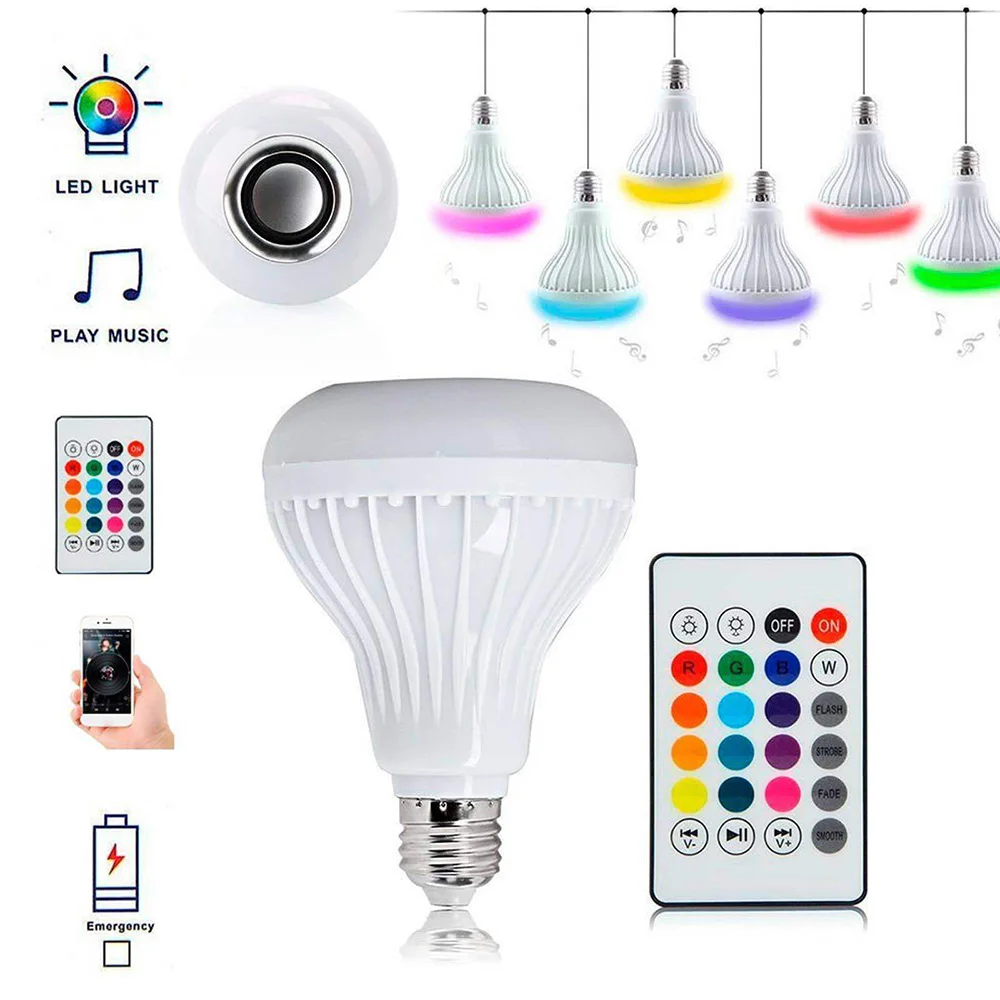 

LED Multicolor Changing Light Bulbs E27 12W RGB Bluetooth Speaker Bulb Wireless Music Playing Light Lamp with Remote Control
