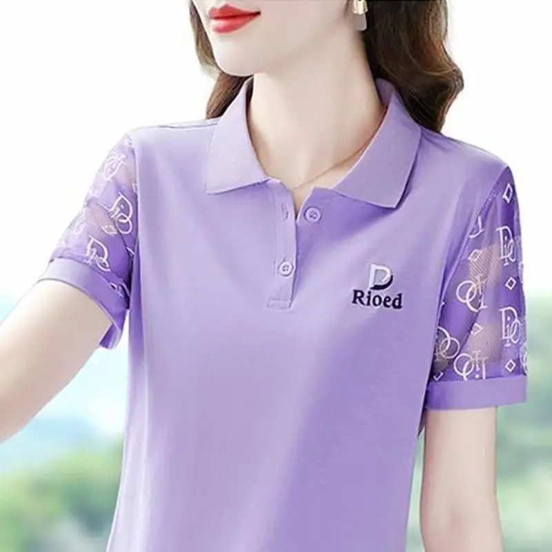 Женская футболка с отложным воротником и коротким рукавом Новинка лета 2024