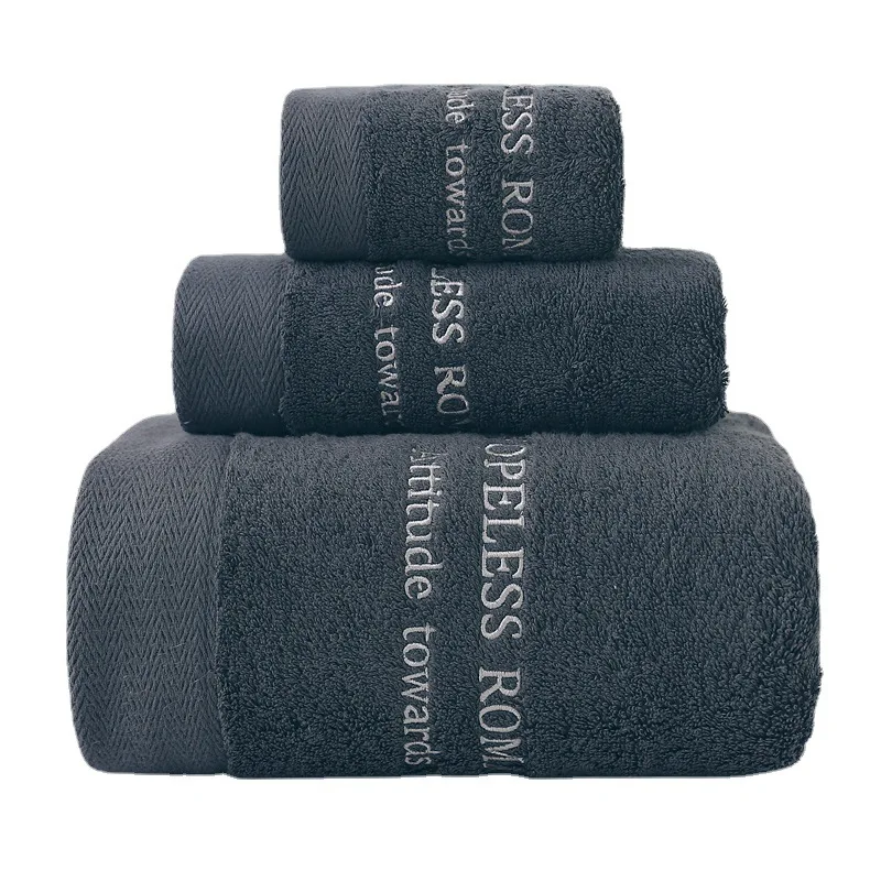 

3PCS Towel Set 100% Cotton Embroidered Bathroom Towels Quick-Dry Thicken Soft Shower Face Towels Absorbent Beach Towel Washcloth