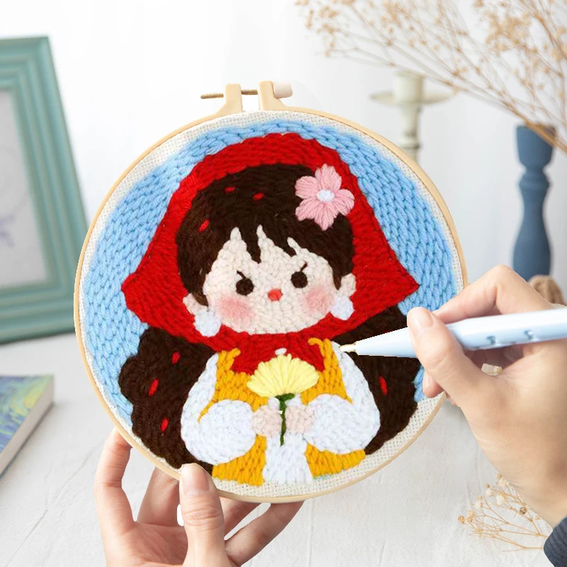 

Cute Girl Punch Needle DIY Kit With Tutorial For Relaxing Rug Hooking Embroidery Starter Set Magic Tufting Material Supplies