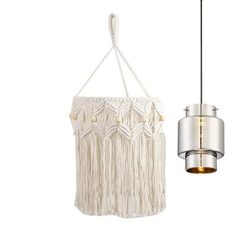 

Hand-Woven Living Room Ceiling Lamp Shade Bohemian Tassel Bedroom & Bathroom Lampshade Warm White Lamp Shade Macrame Lampenkap