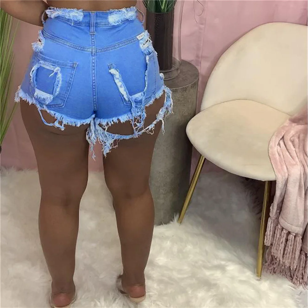 Hot Sale High Waist Ripped Tassel Denim Shorts For Women Fashion Sexy Stretch Shorts Jeans New Trendy Skinny Shorts Streetwear
