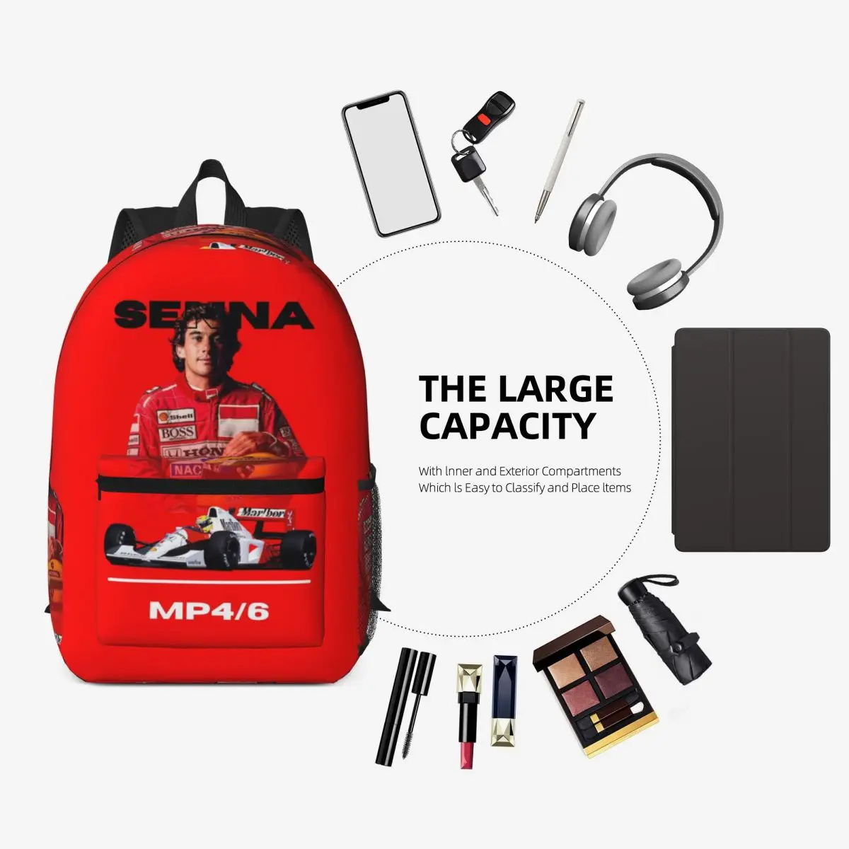 Фото Рюкзак Ayrton Senna 1991 Helmet Racing, вместительный рюкзак для детей, школьная сумка, сумки на плечо для мужчин и женщин №3