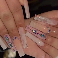 new wearable fake nails almond rhinestone color matching design manicure fake nail line full coverage press on nails