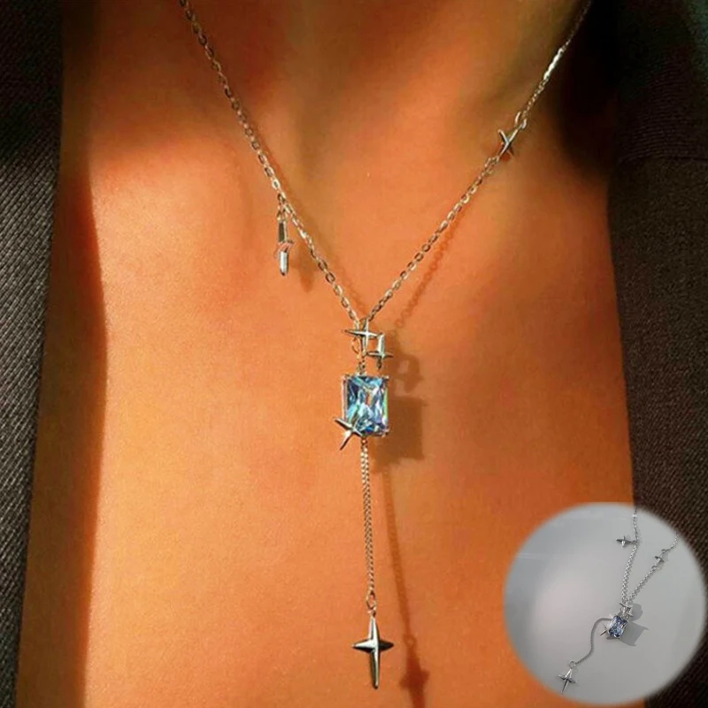 

Necklace Silver Star Crystal Square Jewellery Gift Pendant Chain High Quality