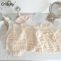 criscky 2022 autumn baby girls romper sets solid knitted sweater knitted infant kids romper long sleeve baby bodysuits