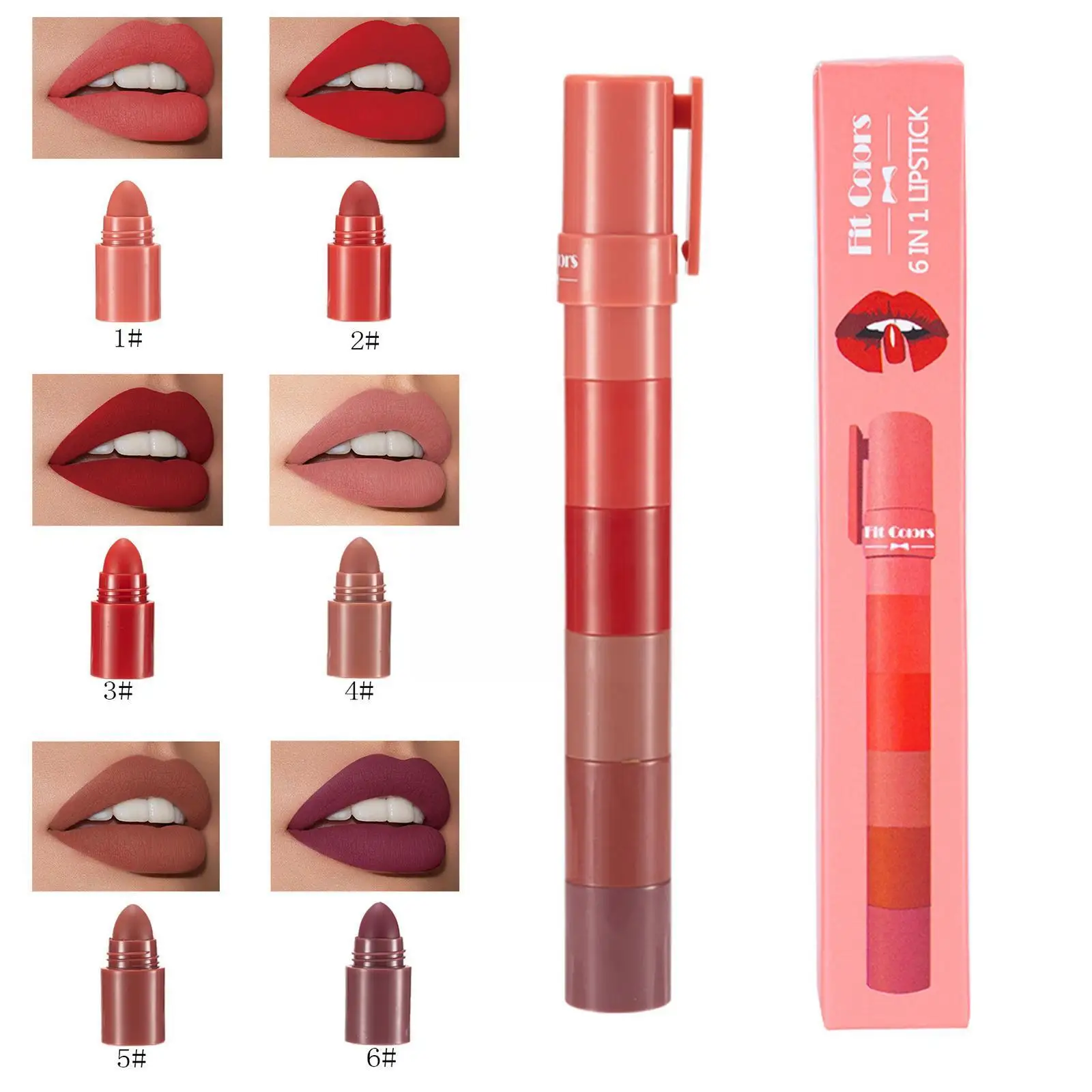 

6 In 1 Lipstick Set Lip Glaze High Gloss Moisturizing Lipstick Glo Makeup Red Non-stick Longlasting Cup Lip Lip Sexy Color N9F9