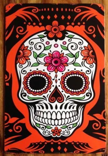 Металлический налет в винтажном стиле ретро оранжевый череп Классический